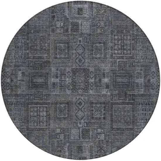8' Gray And Graphite Round Oriental Washable Indoor Outdoor Area Rug Photo 2