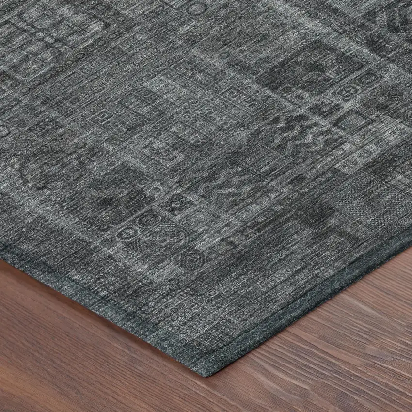 8' Gray And Graphite Round Oriental Washable Indoor Outdoor Area Rug Photo 3