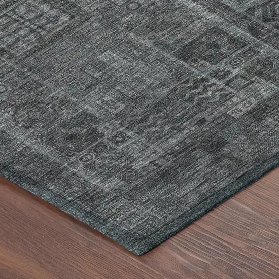 8' Gray And Graphite Round Oriental Washable Indoor Outdoor Area Rug Photo 3