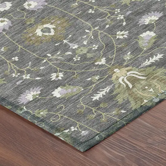 8' Gray And Graphite Round Oriental Washable Indoor Outdoor Area Rug Photo 3