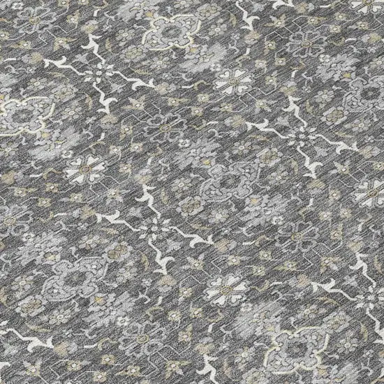 8' Gray And Graphite Round Oriental Washable Indoor Outdoor Area Rug Photo 5