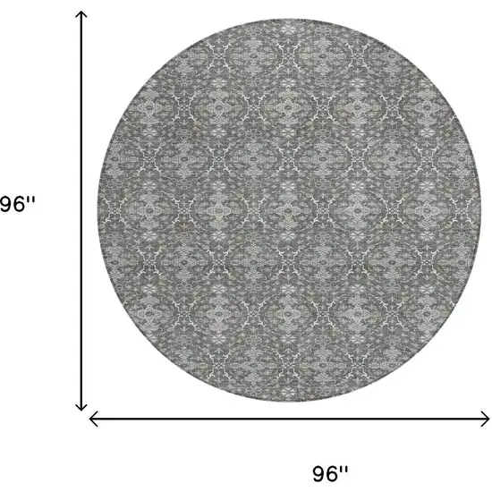 8' Gray And Graphite Round Oriental Washable Indoor Outdoor Area Rug Photo 6