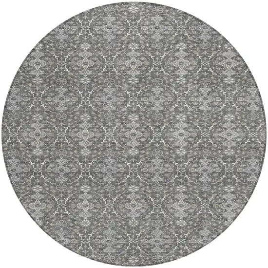 8' Gray And Graphite Round Oriental Washable Indoor Outdoor Area Rug Photo 2