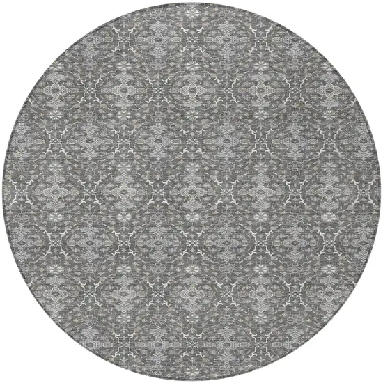 8' Gray And Graphite Round Oriental Washable Indoor Outdoor Area Rug Photo 3