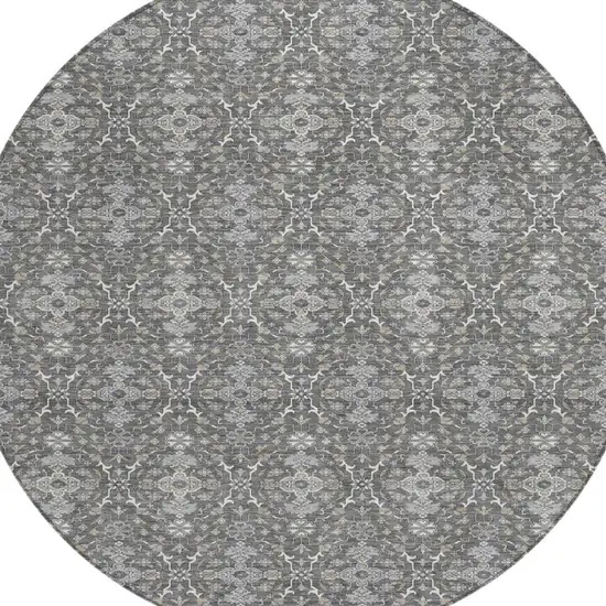 8' Gray And Graphite Round Oriental Washable Indoor Outdoor Area Rug Photo 1