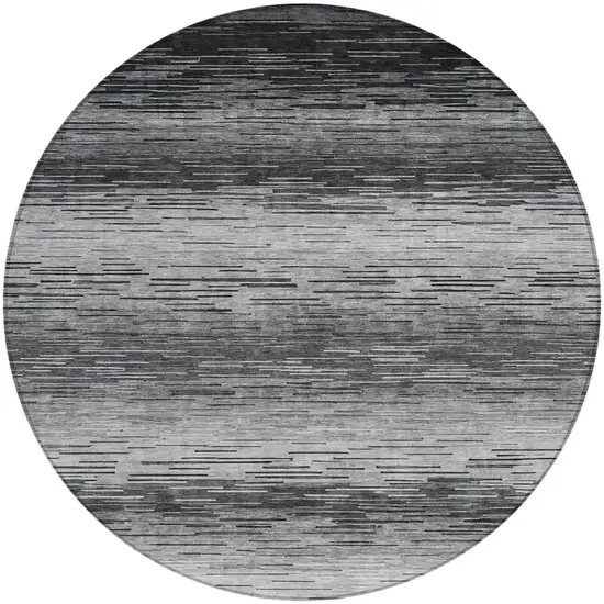 8' Gray And Graphite Round Striped Washable Indoor Outdoor Area Rug Photo 1