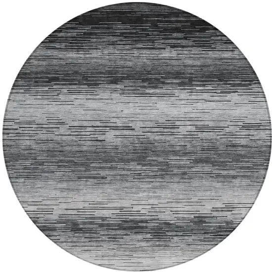8' Gray And Graphite Round Striped Washable Indoor Outdoor Area Rug Photo 3