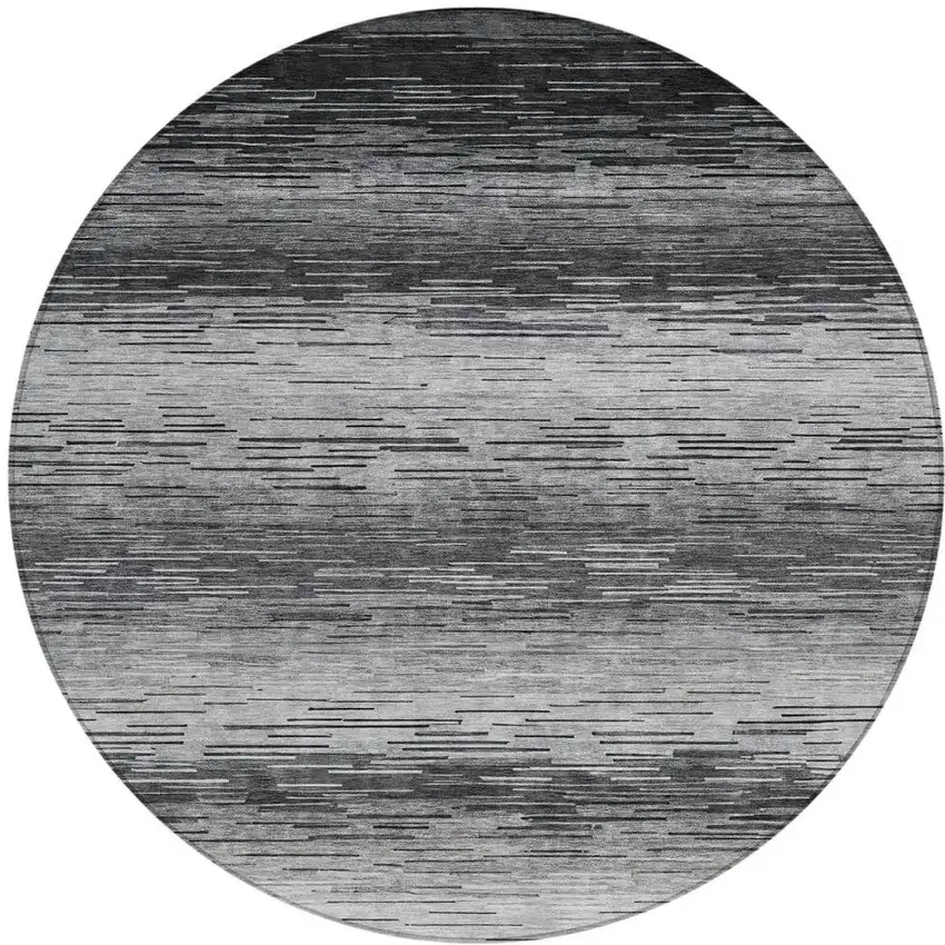 8' Gray And Graphite Round Striped Washable Indoor Outdoor Area Rug Photo 3