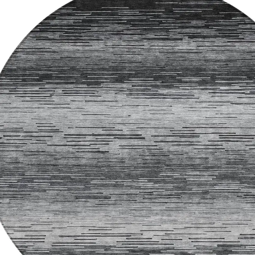 8' Gray And Graphite Round Striped Washable Indoor Outdoor Area Rug Photo 5