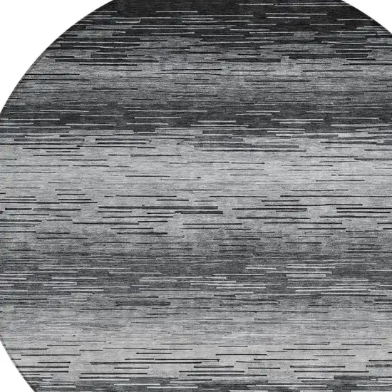 8' Gray And Graphite Round Striped Washable Indoor Outdoor Area Rug Photo 5