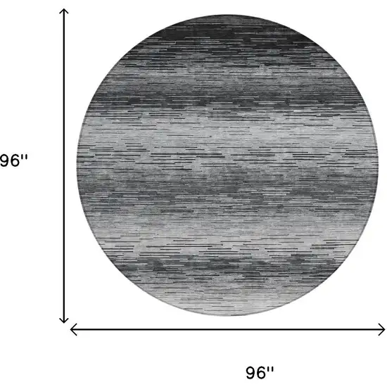 8' Gray And Graphite Round Striped Washable Indoor Outdoor Area Rug Photo 8