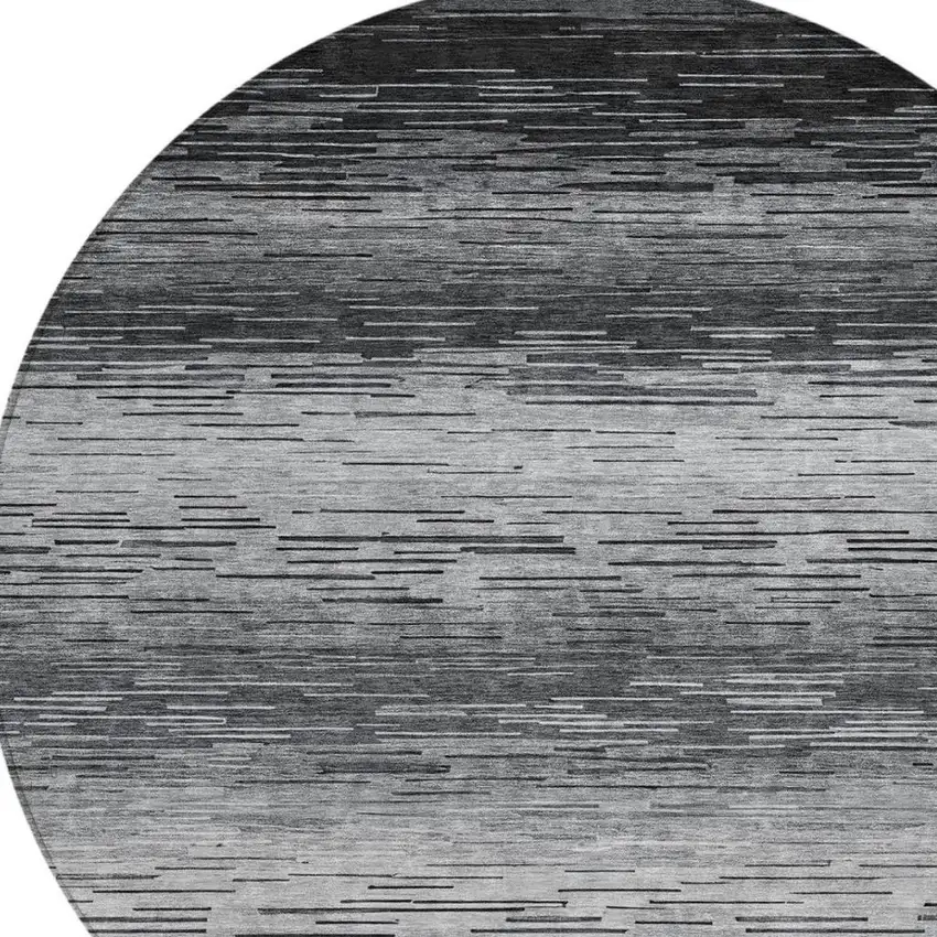 8' Gray And Graphite Round Striped Washable Indoor Outdoor Area Rug Photo 4
