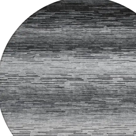8' Gray And Graphite Round Striped Washable Indoor Outdoor Area Rug Photo 4