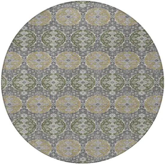 8' Gray And Graphite Round Striped Washable Indoor Outdoor Area Rug Photo 3