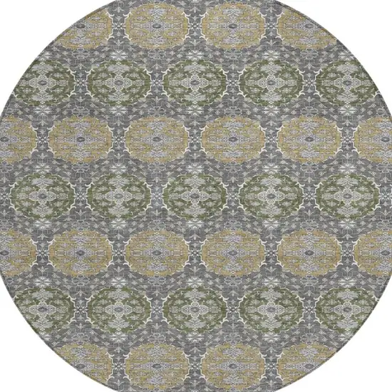 8' Gray And Graphite Round Striped Washable Indoor Outdoor Area Rug Photo 1