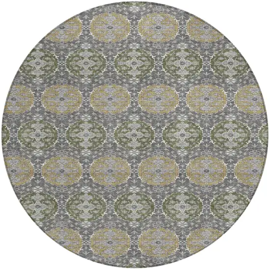 8' Gray And Graphite Round Striped Washable Indoor Outdoor Area Rug Photo 2