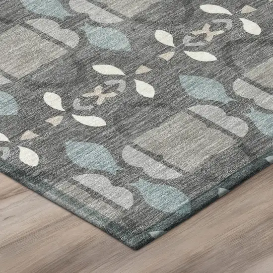 8' Gray And Graphite Round Striped Washable Indoor Outdoor Area Rug Photo 4