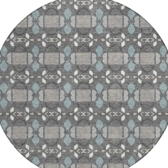 8' Gray And Graphite Round Striped Washable Indoor Outdoor Area Rug Photo 2