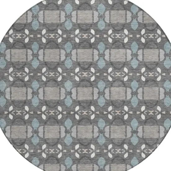 8' Gray And Graphite Round Striped Washable Indoor Outdoor Area Rug Photo 3