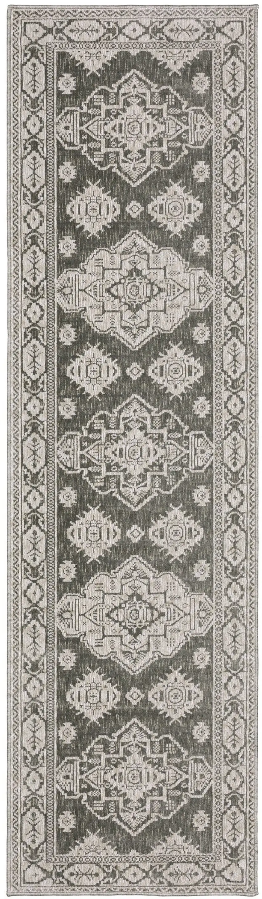 8' Gray And Gray Medallion Runner Rug Photo 2