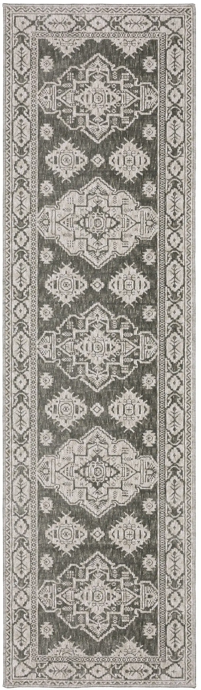 8' Gray And Gray Medallion Runner Rug Photo 4
