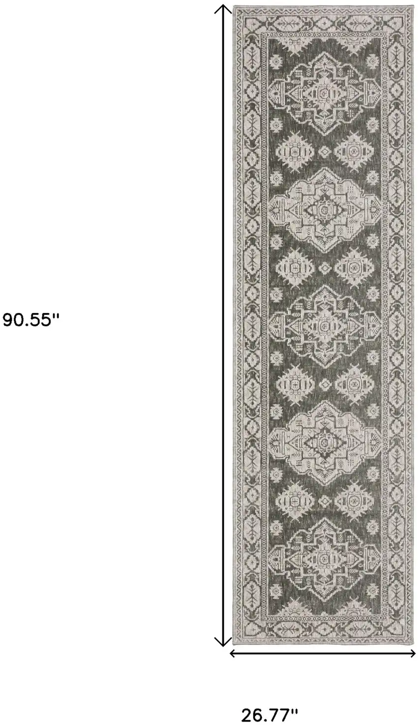 8' Gray And Gray Medallion Runner Rug Photo 3