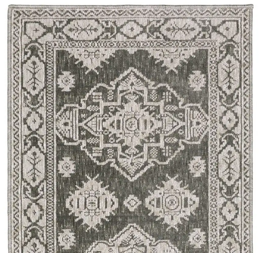 8' Gray And Gray Medallion Runner Rug Photo 5