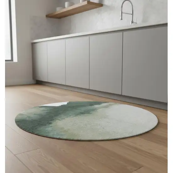 5' Gray And Green Abstract Washable Round Rug Photo 1