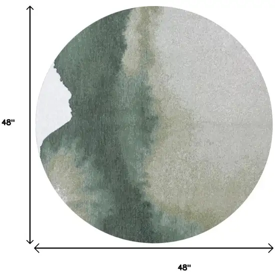 5' Gray And Green Abstract Washable Round Rug Photo 5