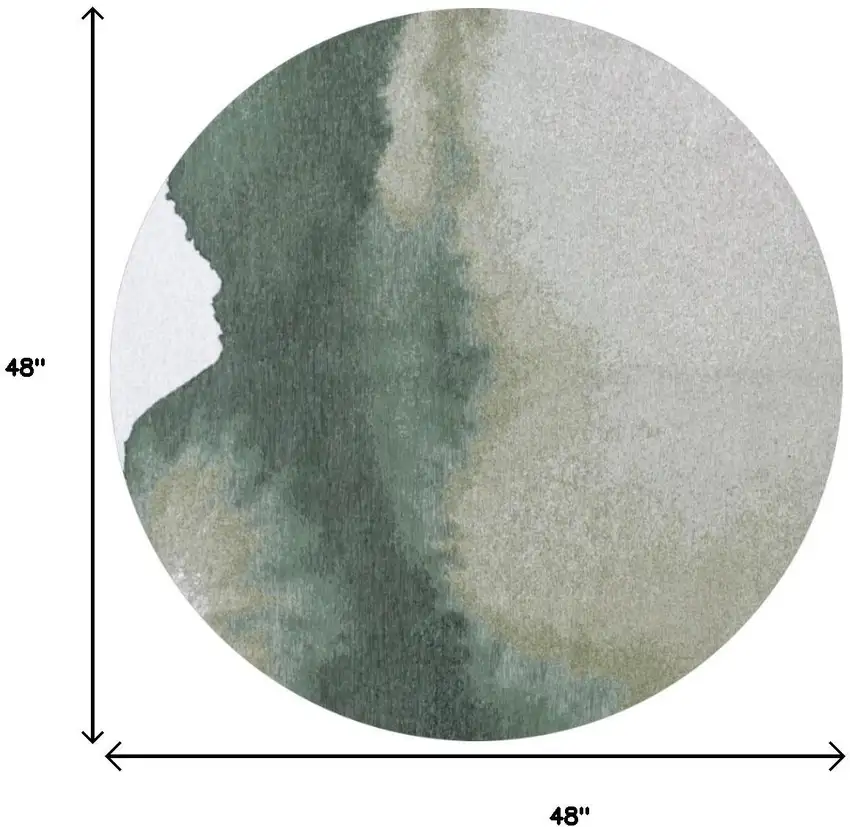 5' Gray And Green Abstract Washable Round Rug Photo 5