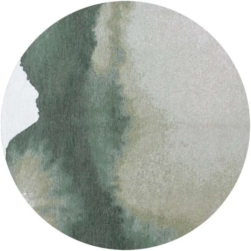 5' Gray And Green Abstract Washable Round Rug Photo 2