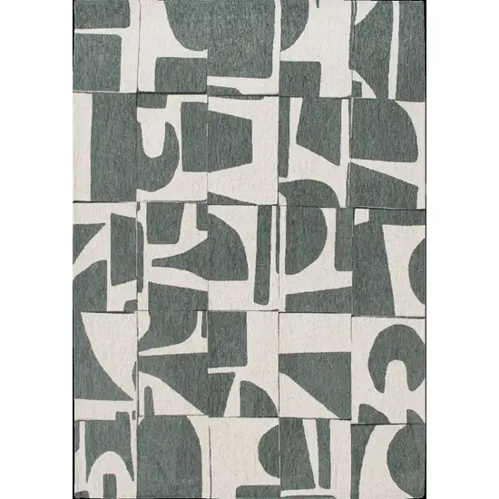 5' Gray And Green Geometric Washable Round Rug Photo 2