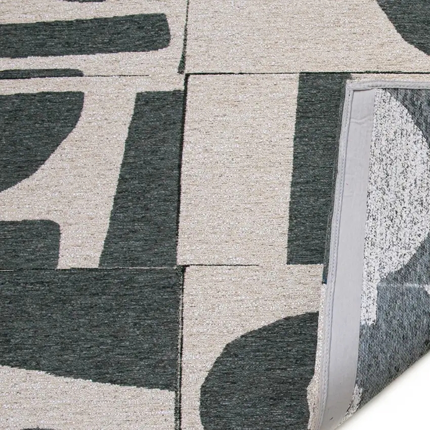 5' Gray And Green Geometric Washable Round Rug Photo 5