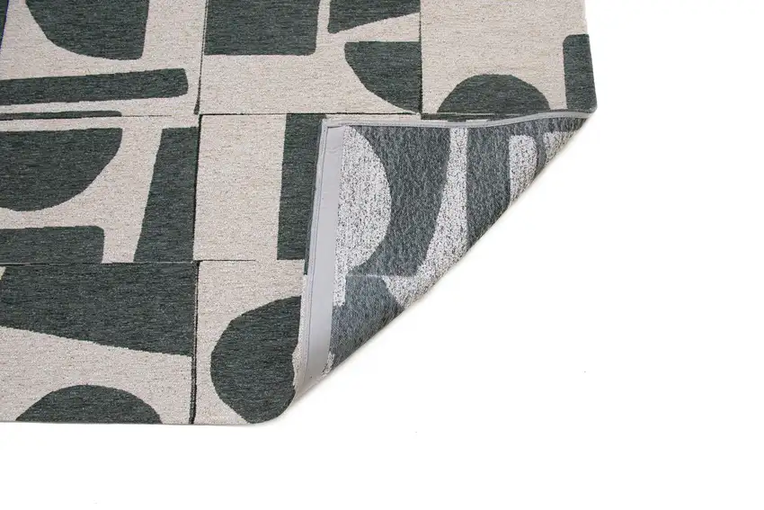 8' Gray And Green Geometric Washable Round Rug Photo 4