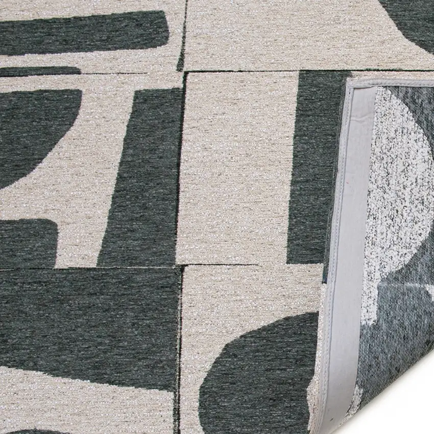 8' Gray And Green Geometric Washable Round Rug Photo 6