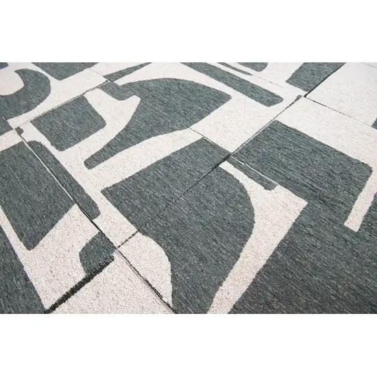 10' Gray And Green Geometric Washable Runner Rug Photo 8