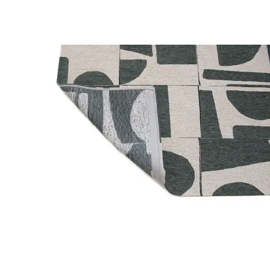 10' Gray And Green Geometric Washable Runner Rug Photo 7