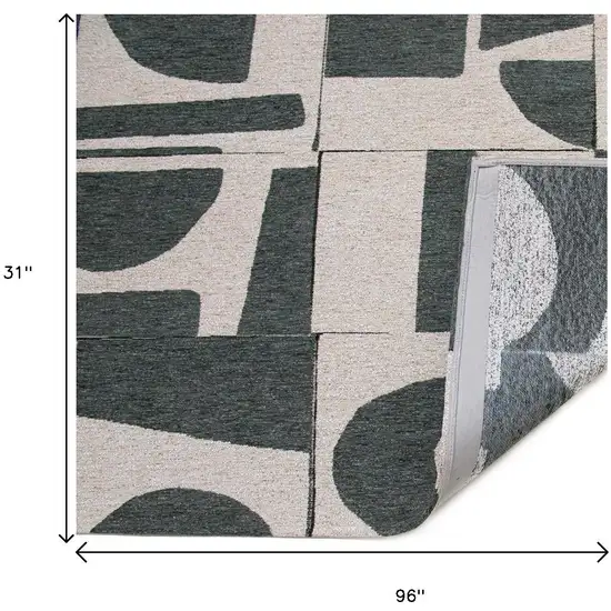 10' Gray And Green Geometric Washable Runner Rug Photo 9