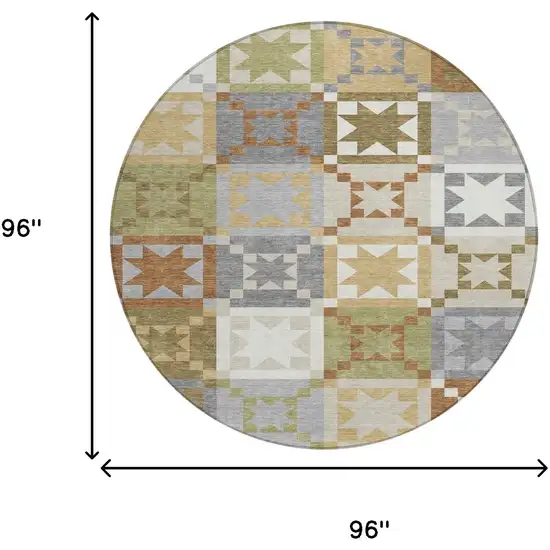 8' Gray And Green Round Patchwork Washable Indoor Outdoor Area Rug Photo 8