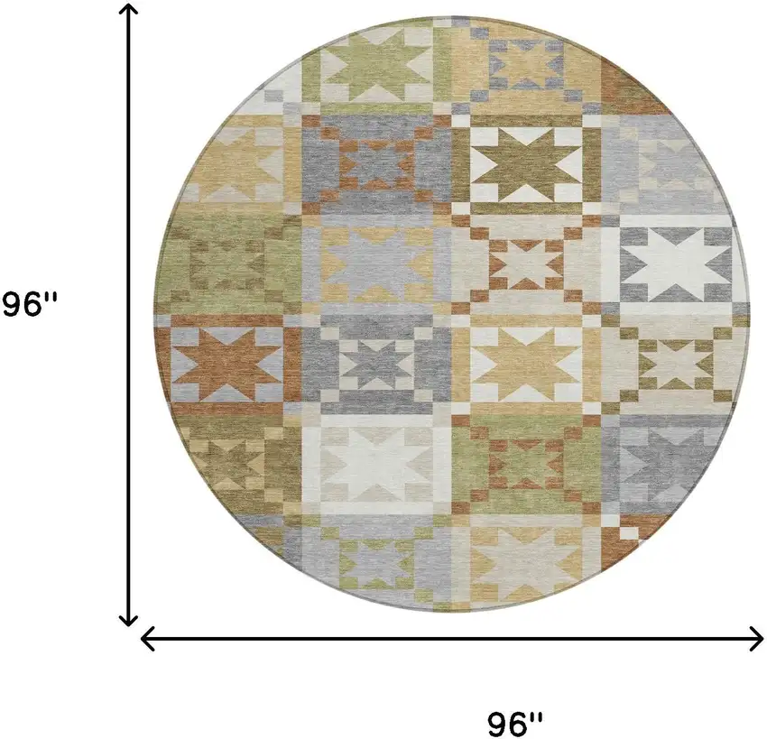 8' Gray And Green Round Patchwork Washable Indoor Outdoor Area Rug Photo 8