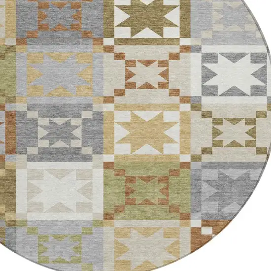 8' Gray And Green Round Patchwork Washable Indoor Outdoor Area Rug Photo 2