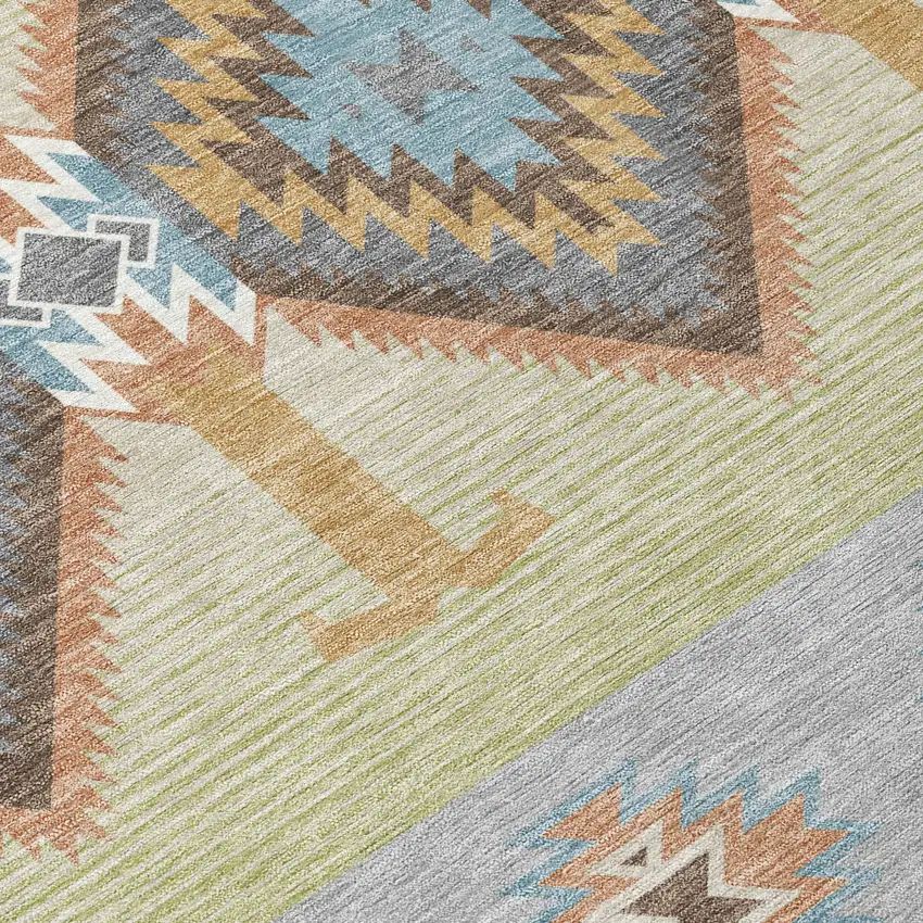 8' Gray And Green Round Southwestern Washable Indoor Outdoor Area Rug Photo 7
