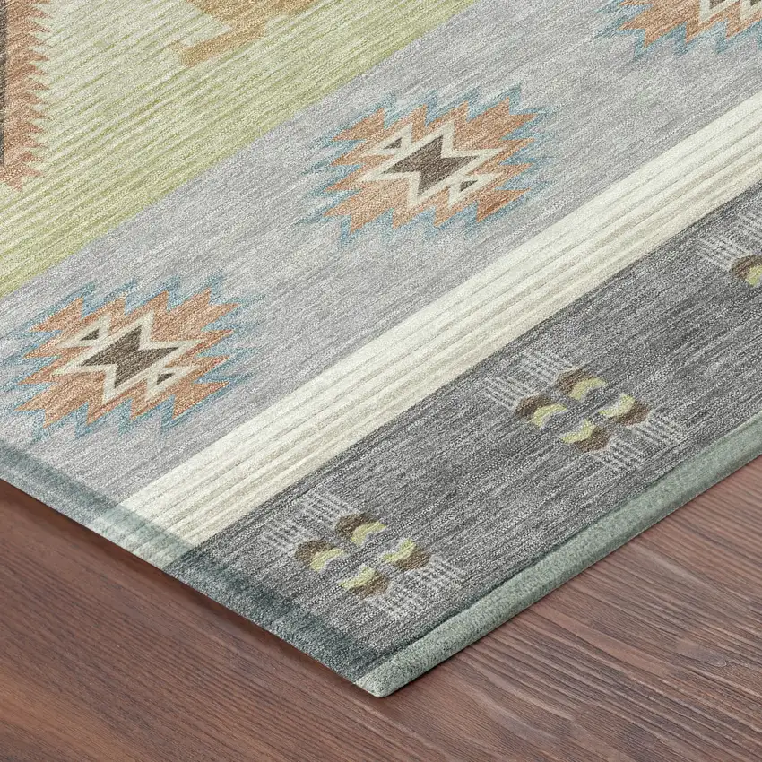 8' Gray And Green Round Southwestern Washable Indoor Outdoor Area Rug Photo 6