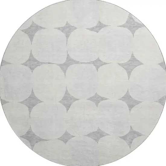 8' Gray And Ivory Abstract Geometric Washable Round Rug With UV Protection Photo 4