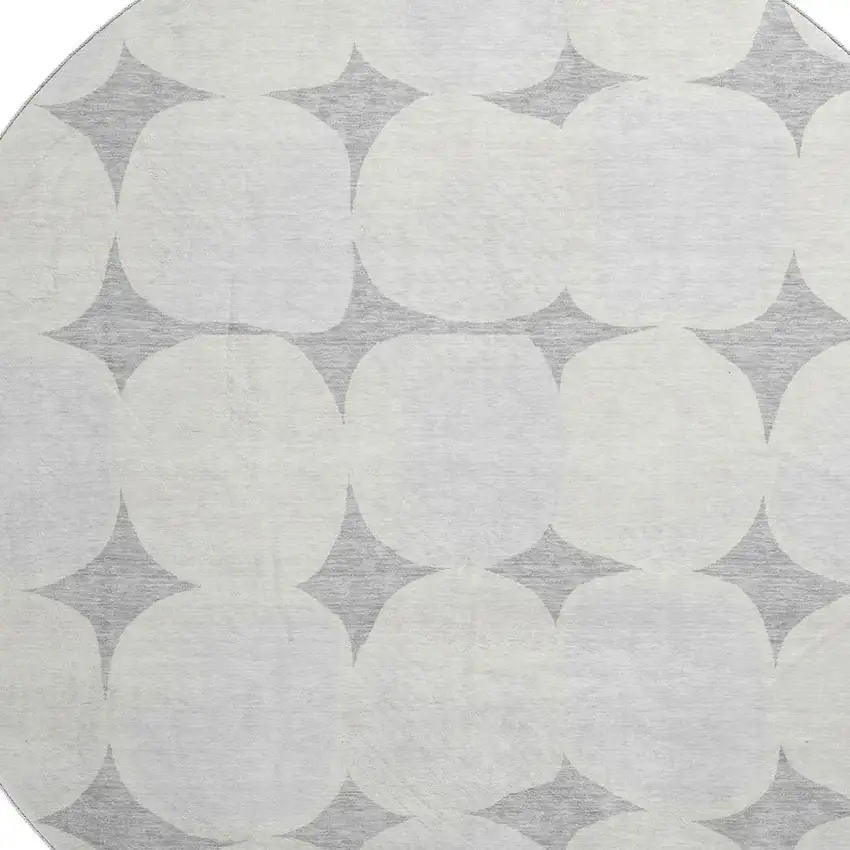 8' Gray And Ivory Abstract Geometric Washable Round Rug With UV Protection Photo 3