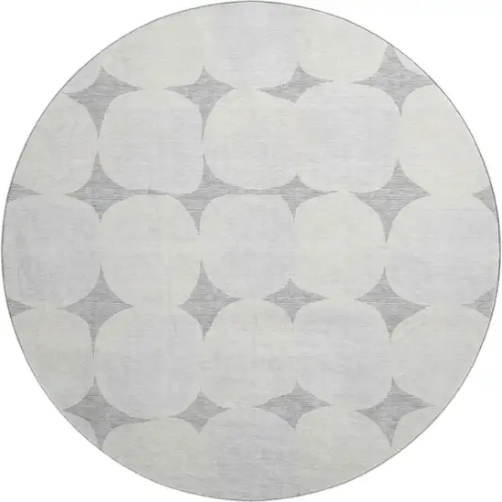 8' Gray And Ivory Abstract Geometric Washable Round Rug With UV Protection Photo 1