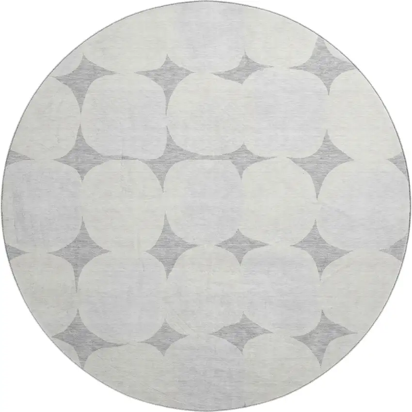 8' Gray And Ivory Abstract Geometric Washable Round Rug With UV Protection Photo 1