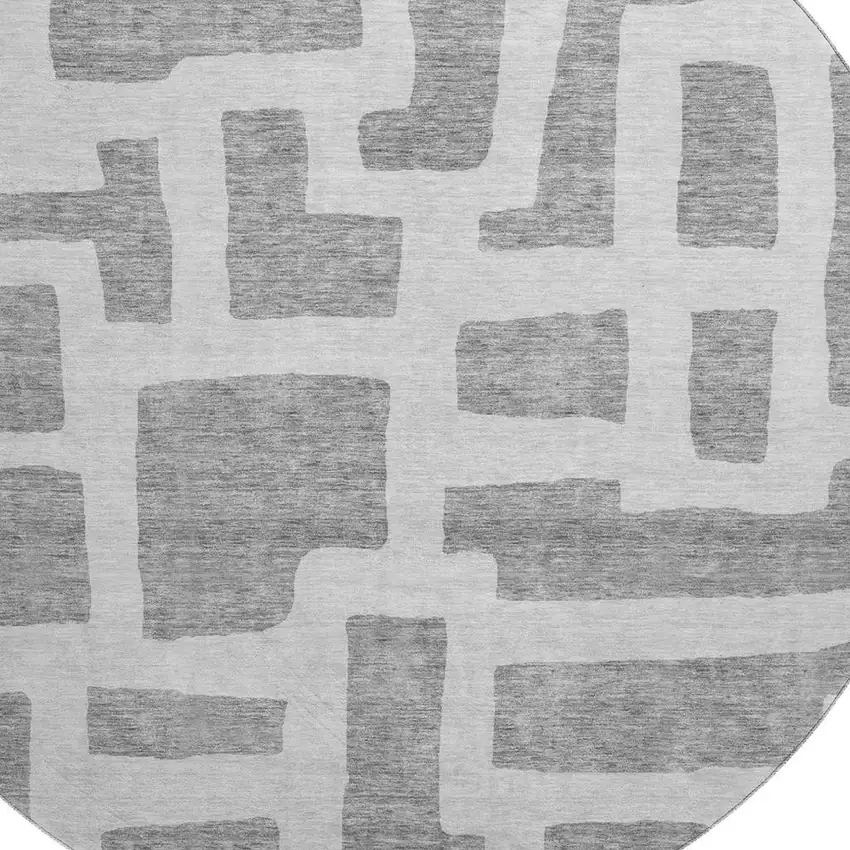 8' Gray And Ivory Abstract Geometric Washable Round Rug With UV Protection Photo 3