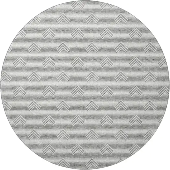 8' Gray And Ivory Abstract Geometric Washable Round Rug With UV Protection Photo 3