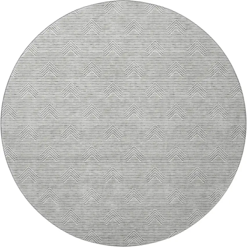 8' Gray And Ivory Abstract Geometric Washable Round Rug With UV Protection Photo 3